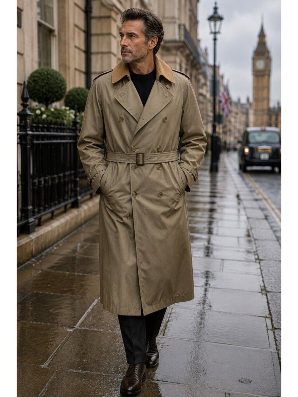 Burberry’s Nova Check Wool Lined Belted Mens Tan Trench Coat 48L